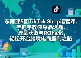 东南亚5国TikTok Shop运营课，手把手教你爆品选品、流量获取与ROI优化，轻松开启跨境电商盈利之路