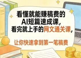 看懂就能賺稿费的AI短篇速成课，看完就上手的网文通关课，让你快速拿到第一笔稿费