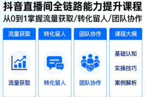 抖音直播间浓缩版课，从0到1掌握直播间流量获取、转化留人、团队协作的全链路能力