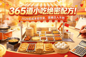 365道小吃绝密配方！2026低成本轻创业，摆摊不愁