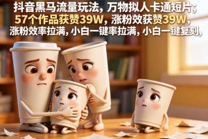 抖音黑马流量玩法，万物拟人卡通短片，57个作品获赞39W，涨粉效率拉满…