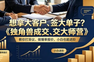 想拿大客户、签大单子?《独角兽成交大师营》教你扛异议、做爆单报价,…