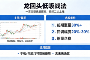 新版龙回头低吸战法指标，主图+幅图+选股，无未来函数，手机电脑均可安…