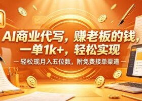 AI商业代写，賺老板的钱，一单1k+，轻松实现月入五位数，附免费接单渠道【揭秘】