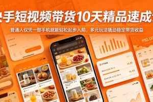 快手短视频带货10天精品速成课，普通人仅凭一部手机就能轻松起步入局，…