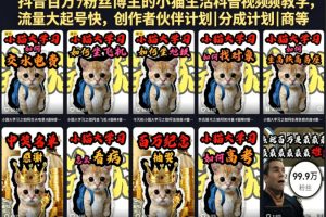 抖音百万粉丝博主的小猫生活科普视频教学，流量大起号快，创作者伙伴计…