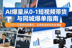 AI爆量从0-1短视频带货与同城爆单指南，一人一公司轻创业模式，实现低…