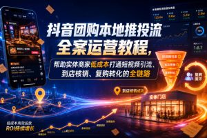 抖音团购本地推投流全案运营教程，帮助实体商家低成本打通短视频引流、…