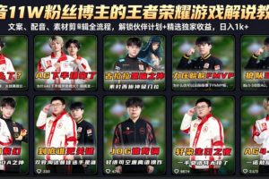 抖音11W粉丝博主的王者荣耀游戏解说教程，文案、配音、素材剪辑全流程…