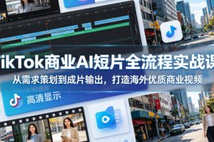 TikTok商业AI短片全流程实战课,从需求策划到成片输出,打造海外优质商…