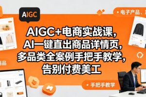 AIGC+电商实战课，AI一键直出商品详情页，多品类全案例手把手教学，告…