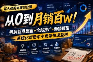 某大佬的电商创业圈从0到月销百W！拆解新品起盘+全站推广+动销模型，系…