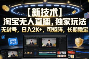 【新技术】淘宝无人直播，独家玩法，无封号，日入2K+，可矩阵，长期稳…