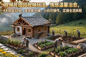 视频号田园视频玩法，情感温馨治愈，4天收益3294，变现能力强，小白可…