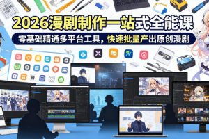 2026 AI漫剧制作一站式全能课，零基础精通多平台工具，快速批量产出原…