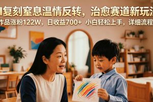 AI复刻窒息温情反转，治愈赛道新玩法，9条作品涨粉122W，日收益700+ 小…
