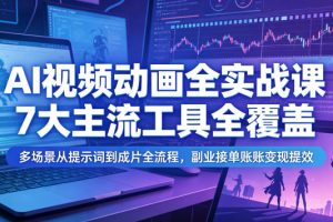 AI视频动画全实战课，7大主流工具全覆盖，多场景从提示词到成片全流程…