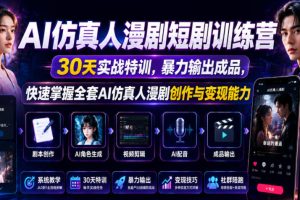 AI仿真人漫剧短剧训练营,30天实战特训,暴力输出成品,快速掌握全套A…
