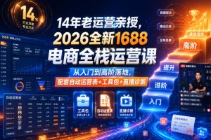 14年老运营亲授，2026全新1688电商全栈运营课，从入门到高阶落地，配套…