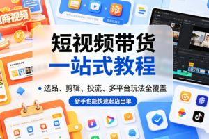 短视频带货一站式教程，选品、剪辑、投流、多平台玩法全覆盖，新手也能…