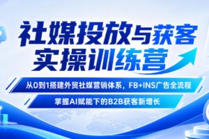 社媒投放与获客实操训练营，从0到1搭建外贸社媒营销体系，FB+INS广告全…
