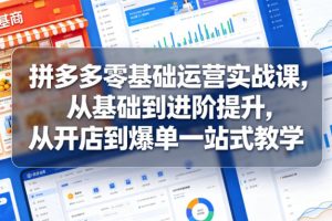 拼多多零基础运营实战课，从基础到进阶提升，从开店到爆单一站式教学 …