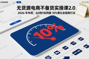 无货源电商不备货实操课2.0，2026年布局，从0到1全网最低10%费比全链路…
