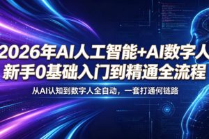 2026年AI人工智能+AI数字人，新手0基础入门到精通全流程，从AI认知到数…