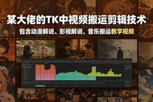某大佬的TK中视频搬运剪辑技术，包含动漫解说、影视解说、音乐搬运教学…