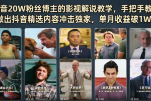 抖音20W粉丝博主的影视解说教学，手把手教你做出抖音精选内容冲击独家…