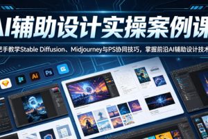 AI辅助设计实操案例课,手把手教学Stable Diffusion、Midjourney与PS协…