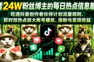 抖音24W粉丝博主的每日热点信息差教学，吃透创作者伙伴计划流量规则，…