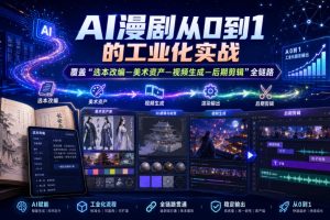 AI漫剧从0到1的工业化实战，覆盖“选本改编—美术资产—视频生成—后期…