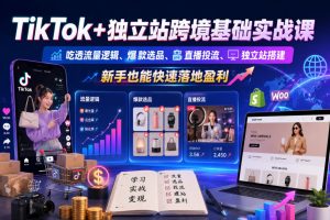 TikTok+独立站跨境基础实战课，吃透流量逻辑、爆款选品、直播投流与独…