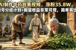 AI制作中药故事视频，涨粉35.8W，视频号分成计划+橱窗收益非常可观，简…