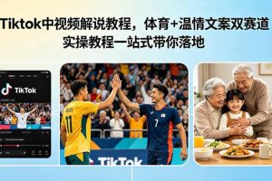 Tiktok中视频解说教程，体育+温情文案双赛道实操教程一站式带你落地，…