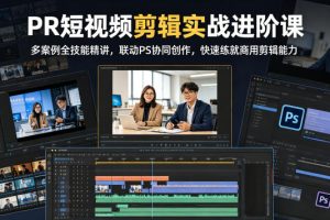 PR短视频剪辑实战进阶课，多案例全技能精讲，联动PS协同创作，快速练就…