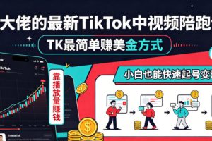 某大佬的最新TikTok中视频陪跑课，TK最简单賺美金方式，靠播放量賺钱，…