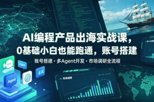 AI编程产品出海实战课，0基础小白也能跑通，账号搭建?多Agent开发?市场…