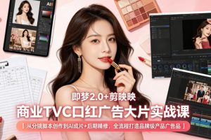 即梦2.0+剪映商业TVC口红广告大片实战课｜从分镜脚本创作到AI成片+后期…