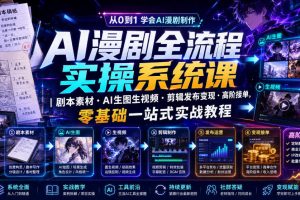 AI漫剧全流程实操系统课｜剧本素材?AI生图生视频?剪辑发布变现?高阶接…