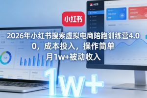 2026年小红书搜索虚拟电商陪跑训练营4.0，0成本投入，操作简单，月1w+…