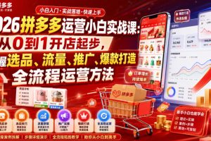 2026拼多多运营小白实战课：从0到1开店起步，掌握选品、流量、推广、爆…