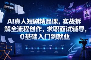 AI真人短剧精品课，实战拆解全流程创作，求职面试辅导，0基础入门到就…