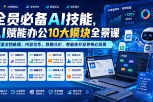 全员必备AI技能，AI赋能办公10大模块全景课，覆盖文档处理、内容创作、…