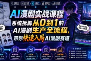 AI漫剧实战课程，系统拆解从0到1的AI漫剧生产全流程，带你快速入局AI漫…