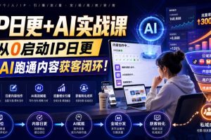 IP日更+AI实战课，从0启动IP日更，IP置顶视频制作+100条选题库搭建+10…