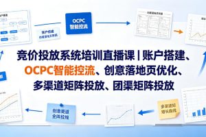 竞价投放系统培训直播课｜账户搭建、OCPC智能控流、创意落地页优化、多…
