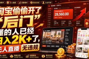 淘宝偷偷开了“后门”，懂的人已经日入2K+了，无人直播无违规，一台电…