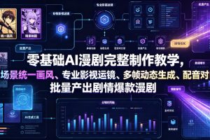 零基础AI漫剧完整制作教学，人物场景统一画风、专业影视运镜、多帧动态…